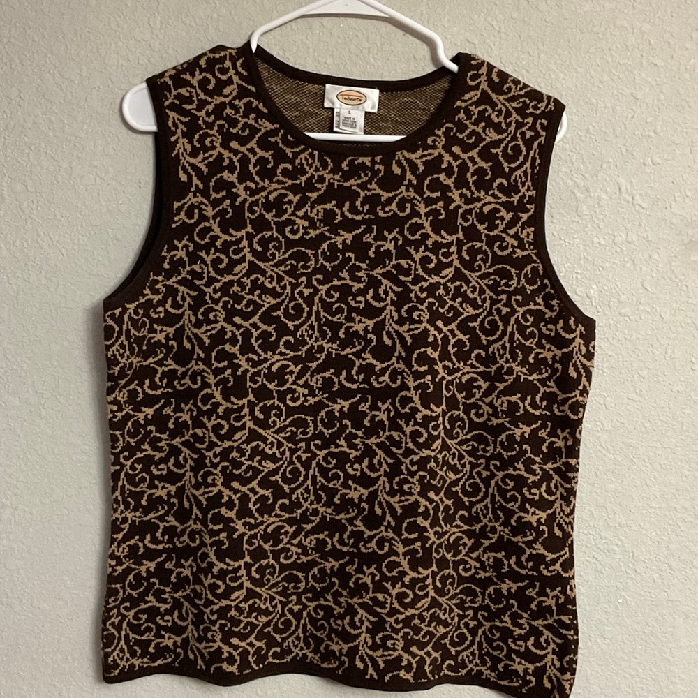 Talbots Brown And Cream Patterned Sleeveless Top - image 3